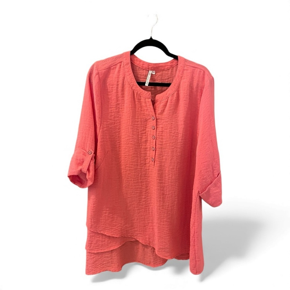Lulu-B Coral Waffle Weave Asymmetrical Tunic Top, Size XL.